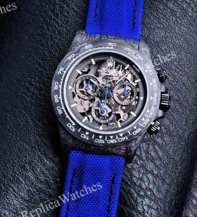 Rolex Daytona Skeleton Face 4802 Movement 46.5g Carbon Fiber Case Royal Blue Hands/Band Watch